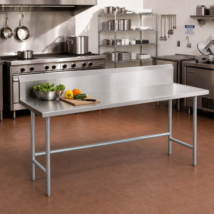 Product image #2 for Advance Tabco 120-Inch x 24-Inch Stainless Steel Work Table with 10-Inch Backsplash and Galvanized Open Base