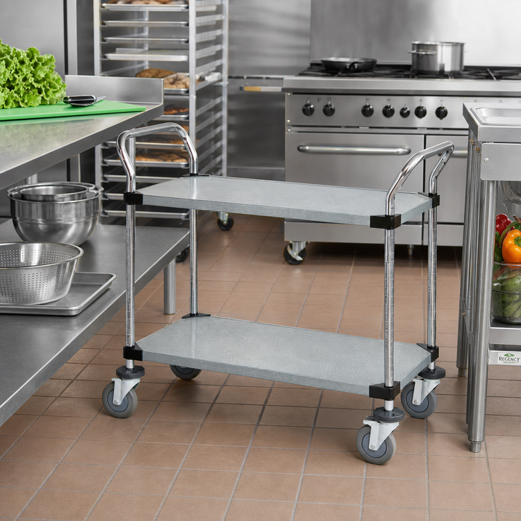 Product image #2 for Quantum 2-Shelf Galvanized Solid Utility Bus Cart, 36 x 18 Inches, 1200 lb Capacity