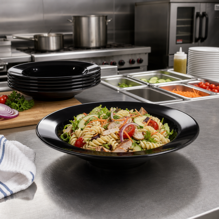 Product image #3 for Sierrus™ Black Melamine Chef Salad/Pasta Bowl, 20 oz., 12-Inch Diameter, Elevated Foot