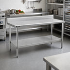 Thumbnail image #2 for Eagle Group Spec-Master T2448SEM-BS 48 x 24 in 14-Gauge 300 Series Stainless Steel Work Table with 4-1/2 in Backsplash and Undershelf