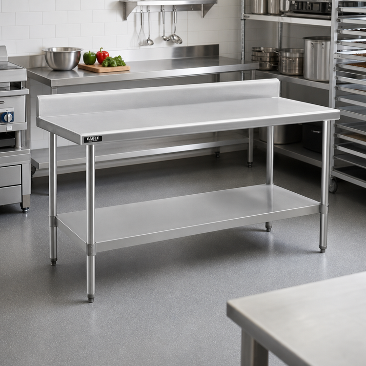Product image #2 for Eagle Spec-Master Marine Series 48 Inch x 24 Inch Stainless Steel Work Table with 4-1/2 Inch Backsplash and Undershelf