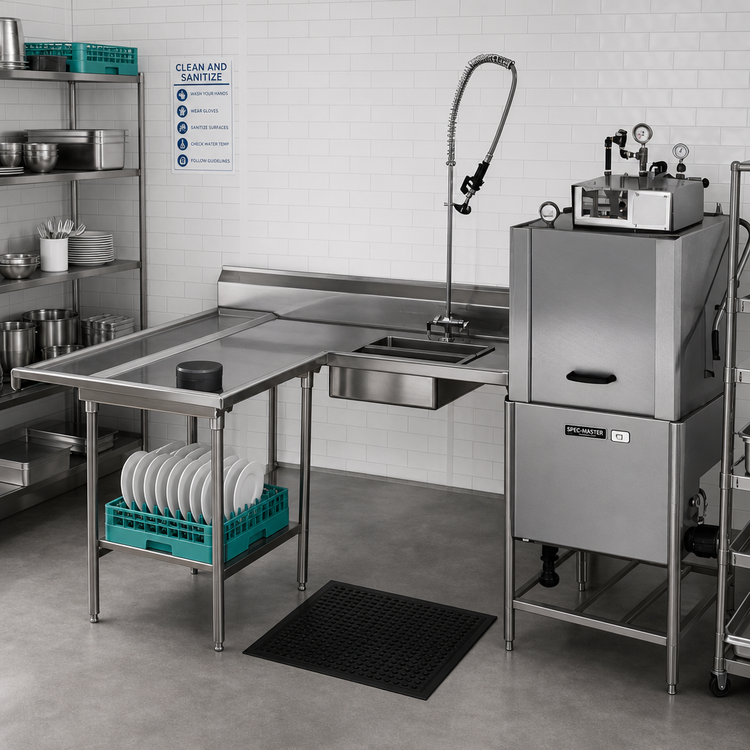 Product image #2 for Spec-Master SDTLL-72-14/3 Island Soiled Dishtable with 20x20x5" Pre-Rinse Sink, 14 Gauge Stainless Steel, Left-to-Right