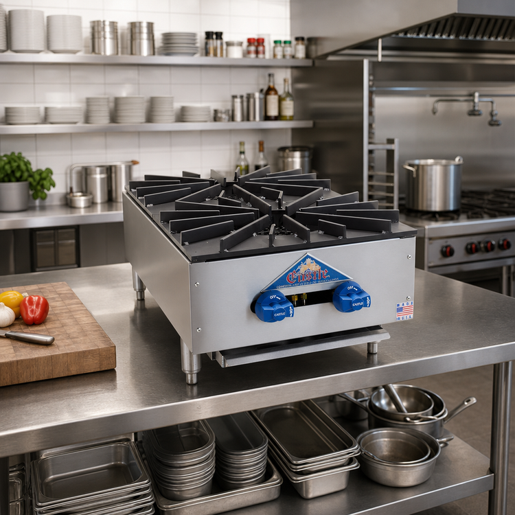 Product image #2 for Comstock-Castle KFHP18 18-Inch Countertop Gas Hot Plate, 2 Burners, Front-to-Back, 80,000 BTU