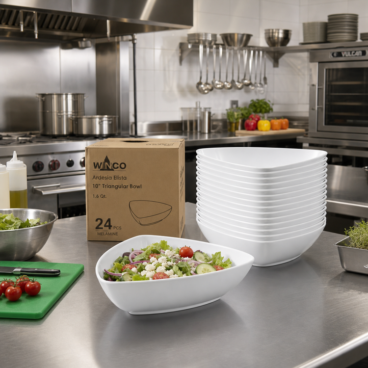 Product image #3 for Winco Ardesia Elista 10-Inch Triangular Melamine Bowl, White, 1.6 Qt, Case of 24