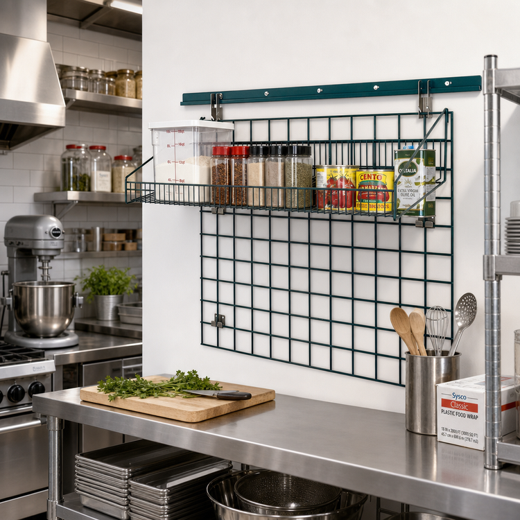 Product image #2 for Quantum Store Grid Standard-Duty Wall-Mounted Starter Shelf Kit with 36W x 18D Shelf and Grid Panel