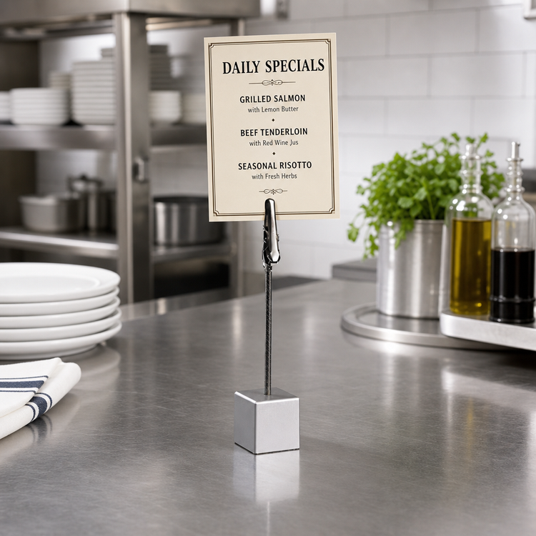 Product image #2 for American Metalcraft 4-1/4 Inch Aluminum Alligator Clip Tabletop Menu Card Holder with Square Base