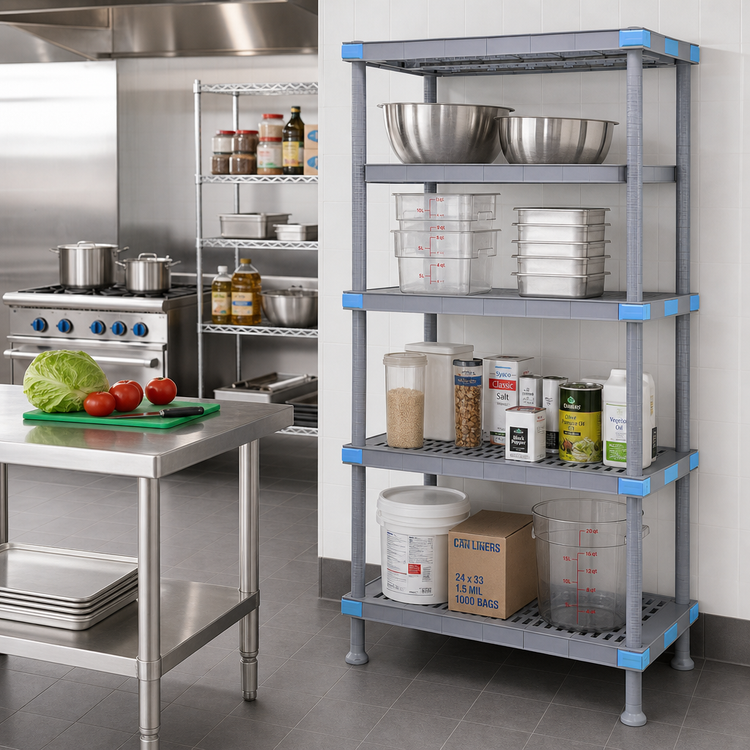 Product image #2 for Quantum Millenia 4-Shelf Stationary Polymer Starter Shelving Unit, 30"W x 21"D x 86"H, Gray