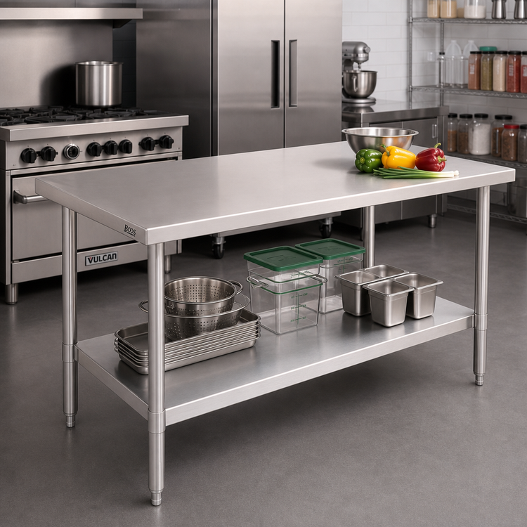 Product image #2 for John Boos Stallion FBLS4824 Budget Stainless Steel Top Work Table with Adjustable Undershelf