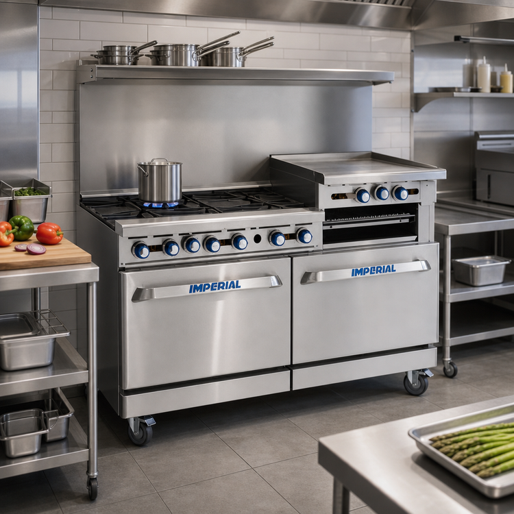 Product image #2 for Imperial Pro Series 60-Inch Gas Restaurant Range with 2 Open Burners, 48-Inch Griddle, Convection Oven, and Standard Oven