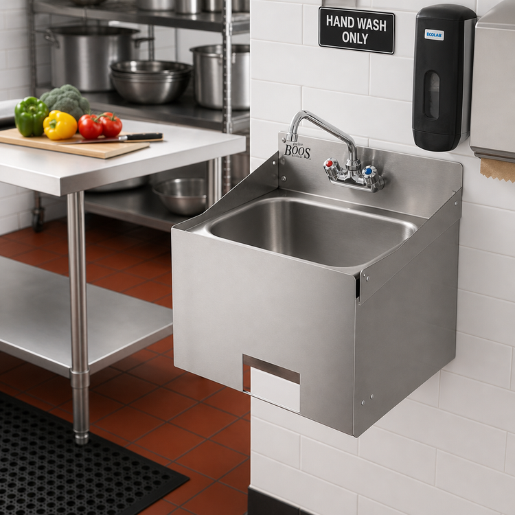 Product image #2 for John Boos Stainless Steel Apron for PBHS 9-Inch x 9-Inch Wall Mount Hand Sink, Deck Mount