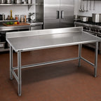 Thumbnail image #2 for Eagle Group Budget Series T24120STB-BS 120-Inch x 24-Inch 430 Stainless Steel Work Table with 4-1/2-Inch Backsplash and Six Legs
