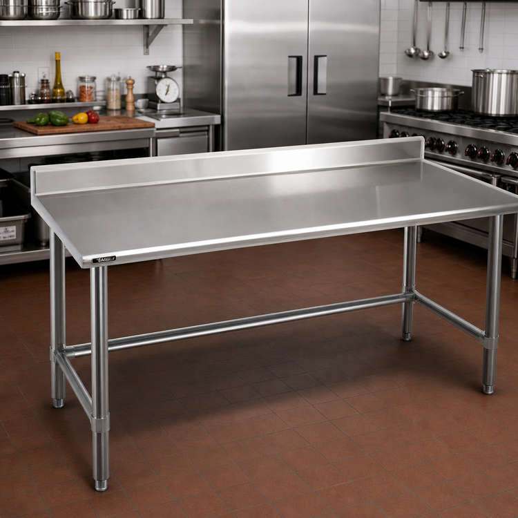 Product image #2 for Eagle Budget Series 120-Inch x 24-Inch Stainless Steel Work Table with 4-1/2-Inch Backsplash and Tubular Base