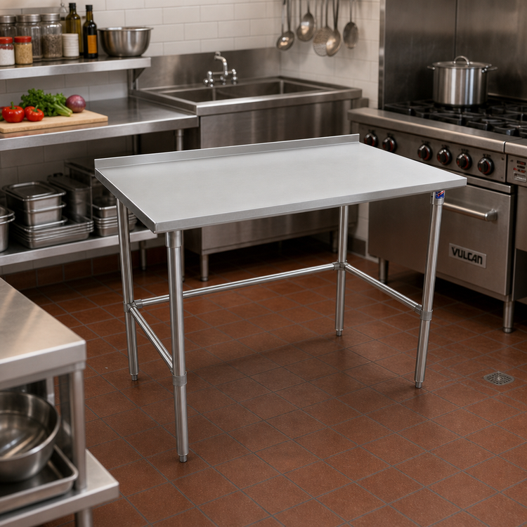 Product image #2 for John Boos Stallion 30 x 24 Inch 16 Gauge Stainless Steel Work Table with 1-1/2 Inch Rear Riser and Safety Edge