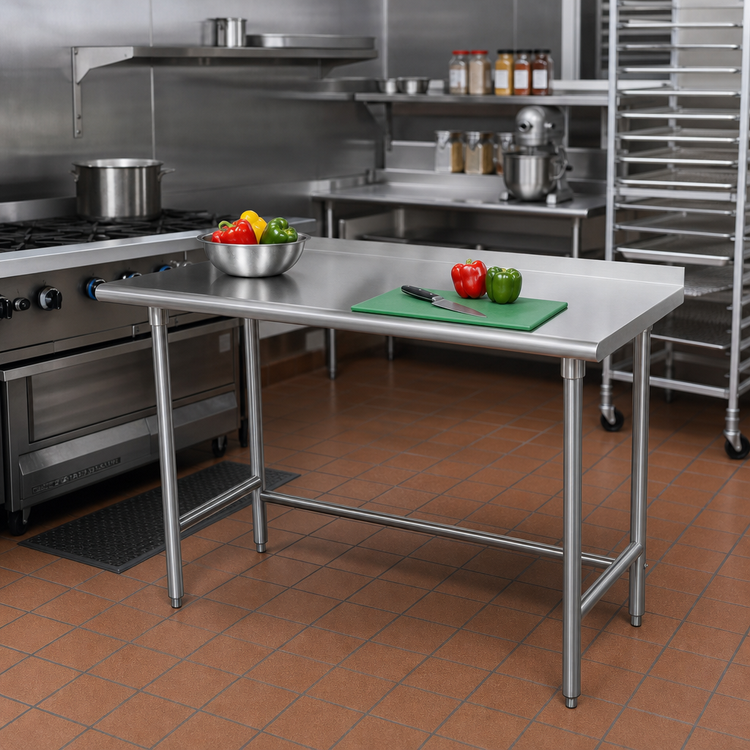 Product image #2 for Advance Tabco 48 Inch x 30 Inch Stainless Steel Work Table with 1-1/2 Inch Rear Up-Turn and Open Base