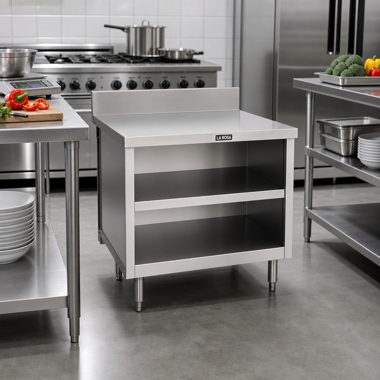 Product image #2 for La Rosa 18-Inch Wide x 28-Inch Deep Stainless Steel Utility Stand with Open Shelf Base and Rear Splash