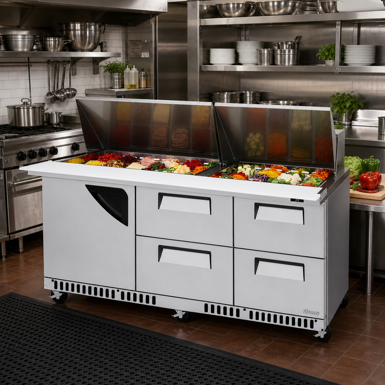 Product image #3 for Turbo Air Super Deluxe 72-5/8-Inch Front Breathing Sandwich/Salad Mega Top Prep Table with 1 Door and 4 Drawers