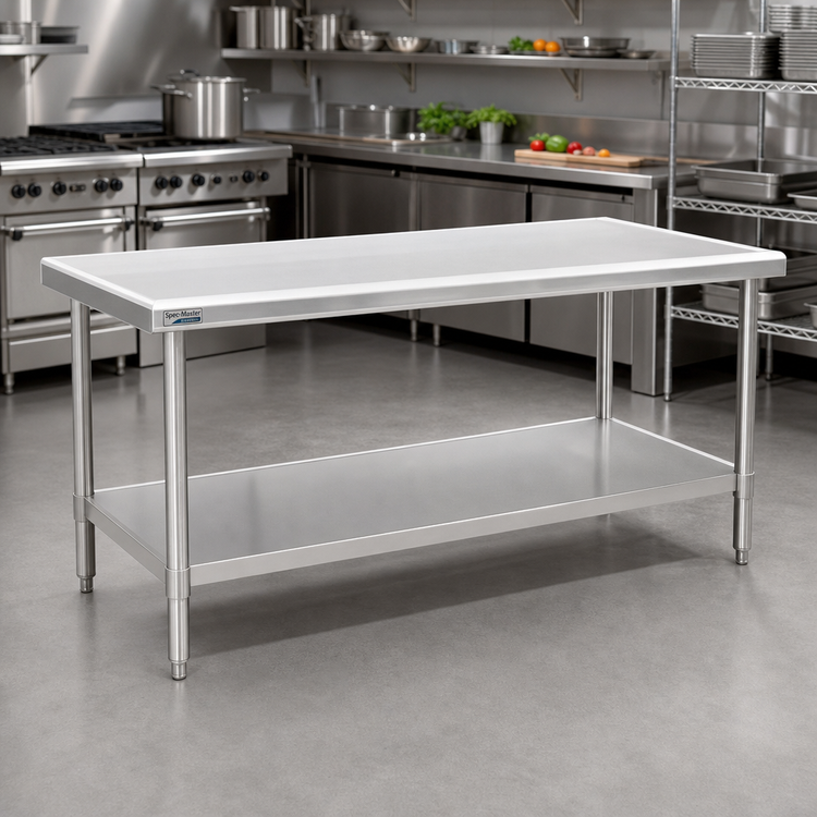 Product image #2 for Eagle Group Spec-Master Marine Series Stainless Steel Work Table with Box Marine Edge and Adjustable Undershelf, 48W x 30D