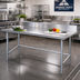 Thumbnail image #2 for Advance Tabco 144 Inch x 30 Inch 16-Gauge 430 Stainless Steel Work Table with 5 Inch Backsplash and Galvanized Open Base