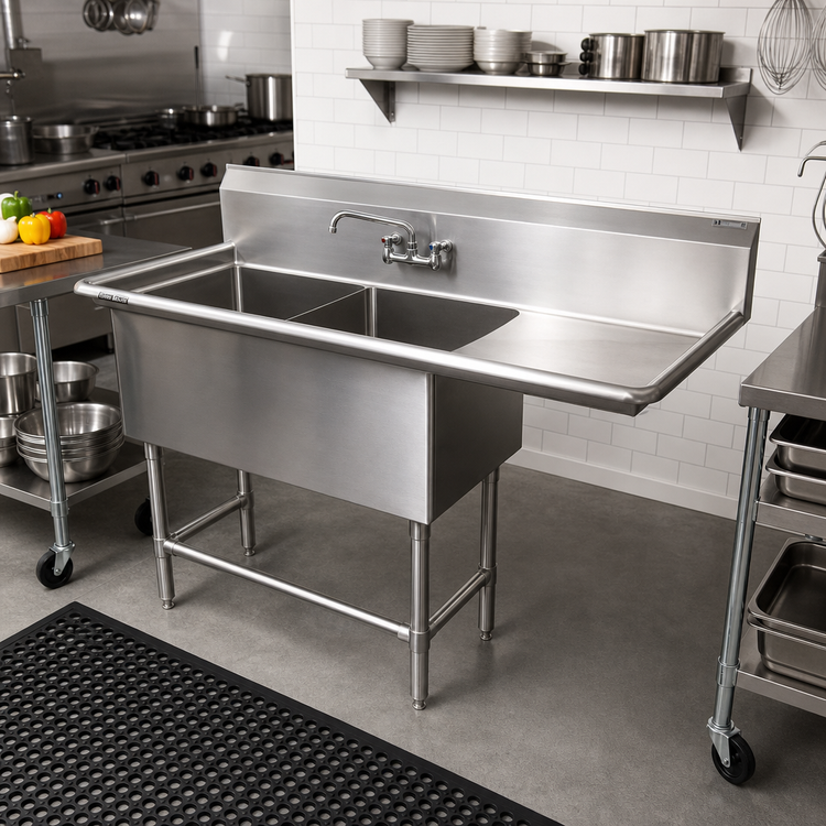 Product image #2 for John Boos Pro-Bowl 2-Compartment Stainless Steel Sink with Right Drainboard, 18" x 18" x 14" Bowls