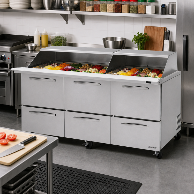 Product image #2 for Turbo Air PRO Series 72-5/8 Inch 3-Section Mega Top Sandwich/Salad Prep Table with 6 Drawers and Slide Lids