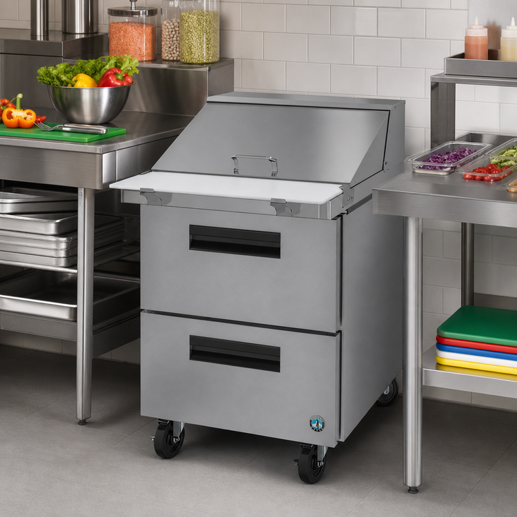 Product image #2 for Hoshizaki Steelheart SR27B-12MD2 27-Inch One-Section Mega Top Prep Refrigerator with 2 Drawers and 12-Pan Rail