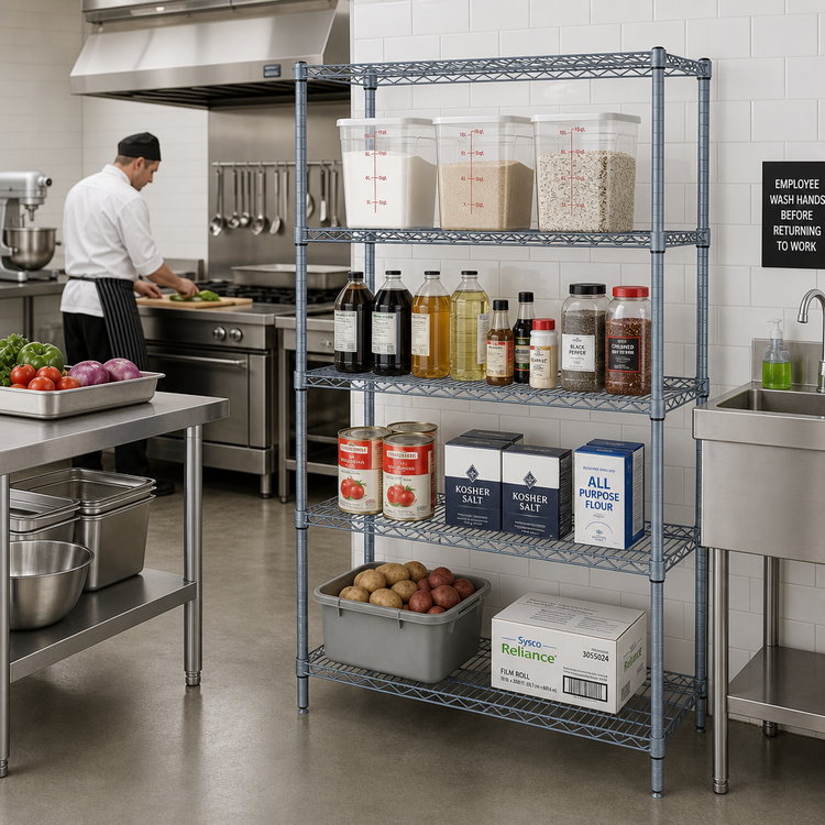 Product image #2 for Quantum 36"W x 12"D x 63"H Wire Shelving Starter Kit, Stationary, Gray Epoxy Antimicrobial Finish