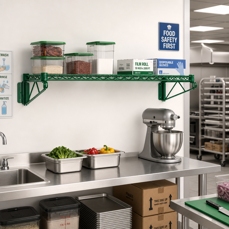 Product image #2 for Quantum Wall-Mount Cantilever Single Wire Shelf, 36 x 24 Inches, Green Epoxy Antimicrobial