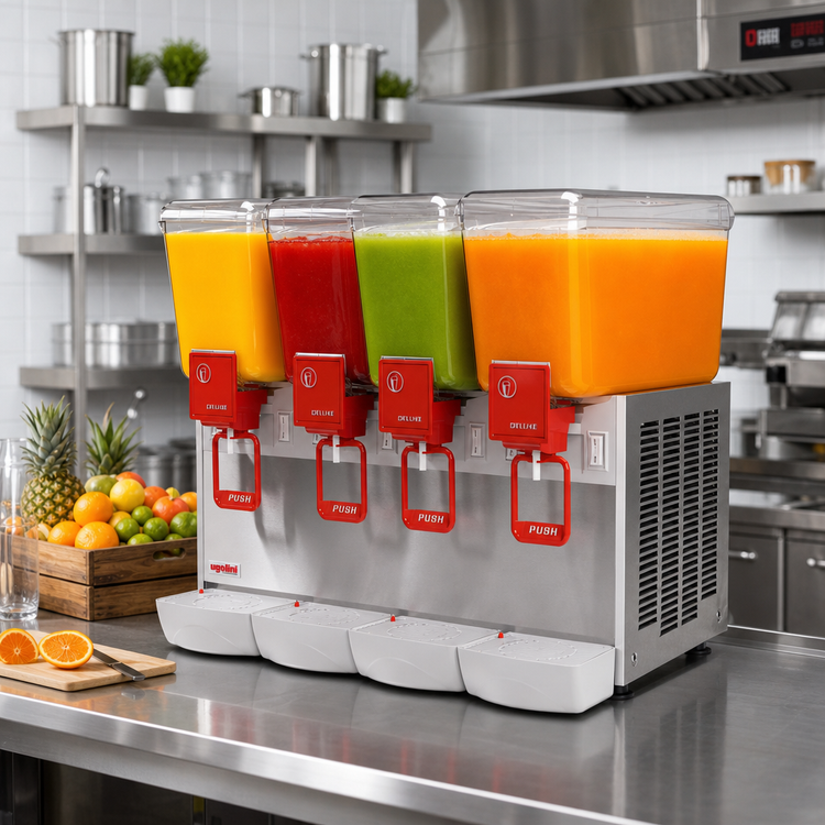 Product image #2 for Trento Ugolini Arctic Deluxe 4-Bowl Chilled Juice Dispenser, 5.3 Gallon Bowls, Magnetic Impeller, 115V