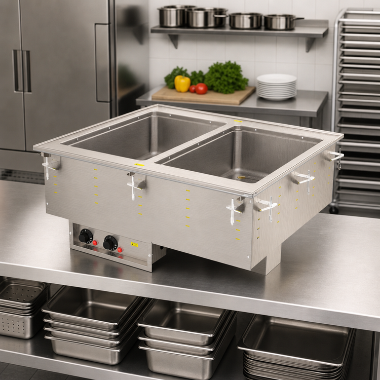 Product image #2 for Vollrath Two-Well Modular Drop-In Electric Hot Food Well with 316 Stainless Steel Wells, Thermostatic Controls, and Manifold Drain