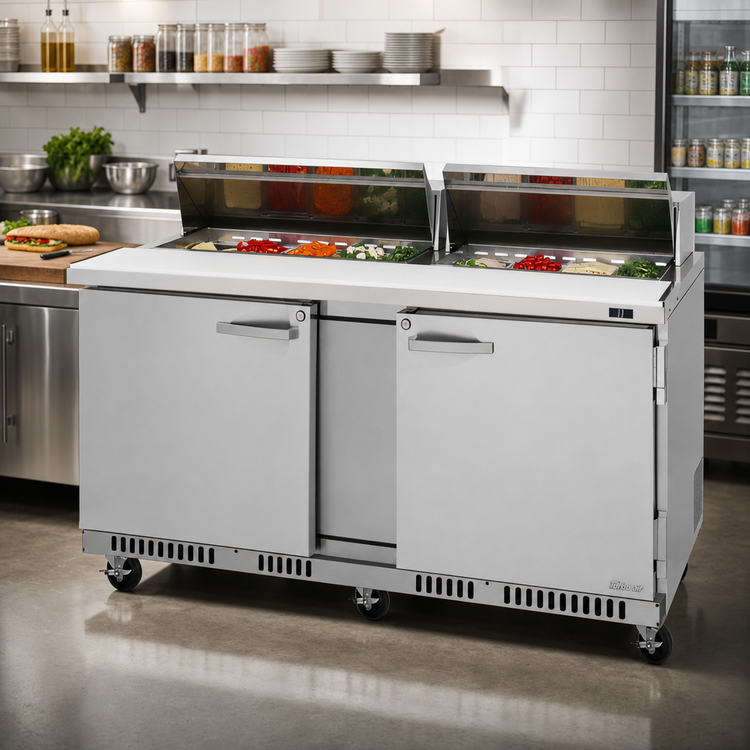 Product image #2 for Turbo Air PRO 72-5/8-Inch Front Breathing Two-Section Sandwich/Salad Prep Table with 18-Pan Top