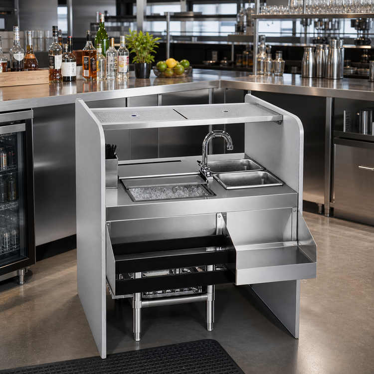Product image #2 for Spec-Bar CS42-32L Underbar Cocktail Station with 2 Sinks and Ice Bin