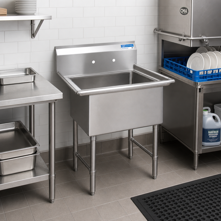 Product image #2 for BK Resources One Compartment No-Drainboard Stainless Steel Sink with 18 x 18 x 12-Inch Bowl and 9-Inch Backsplash