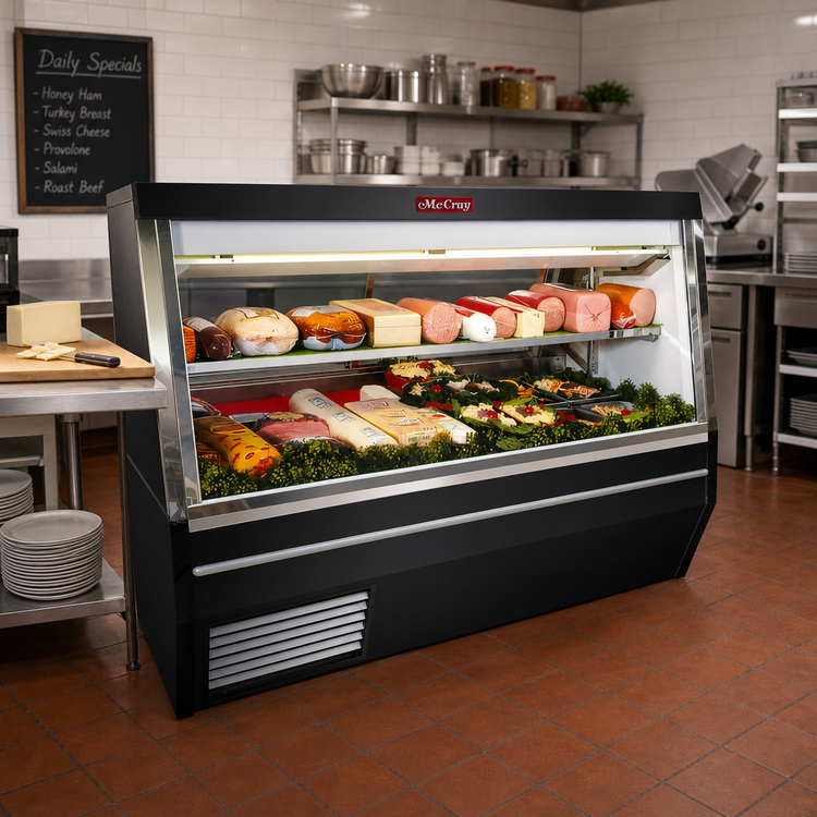 Product image #2 for Howard-McCray 34N Series Remote Double Duty Deli Meat & Cheese Service Case, 96 Inch, Black Exterior, White Interior, LED Lighting