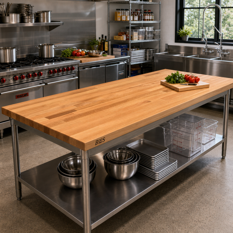 Product image #2 for John Boos Appalachian Red Oak Blended Rail Edge Grain Island Countertop, 84 x 30 x 1-1/2 Inch, Penetrating Oil Finish