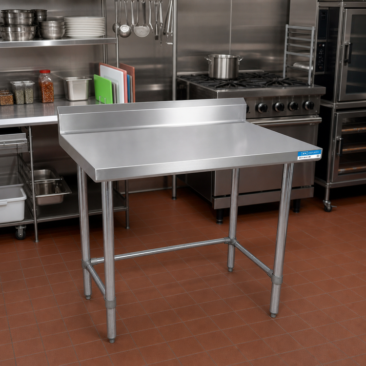 Product image #2 for BK Resources 48-Inch x 24-Inch Open Base Stainless Steel Work Table with 5-Inch Backsplash