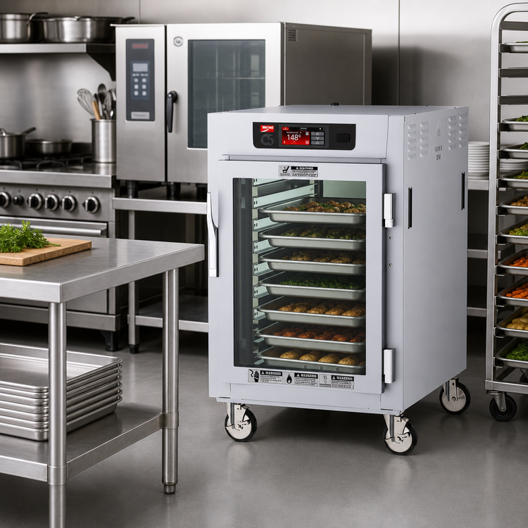Product image #2 for Metro C5 8 Series Half-Height Pass-Thru Controlled Temperature Holding Cabinet with Glass Doors and Lip Load Slides, 8 Pan Capacity