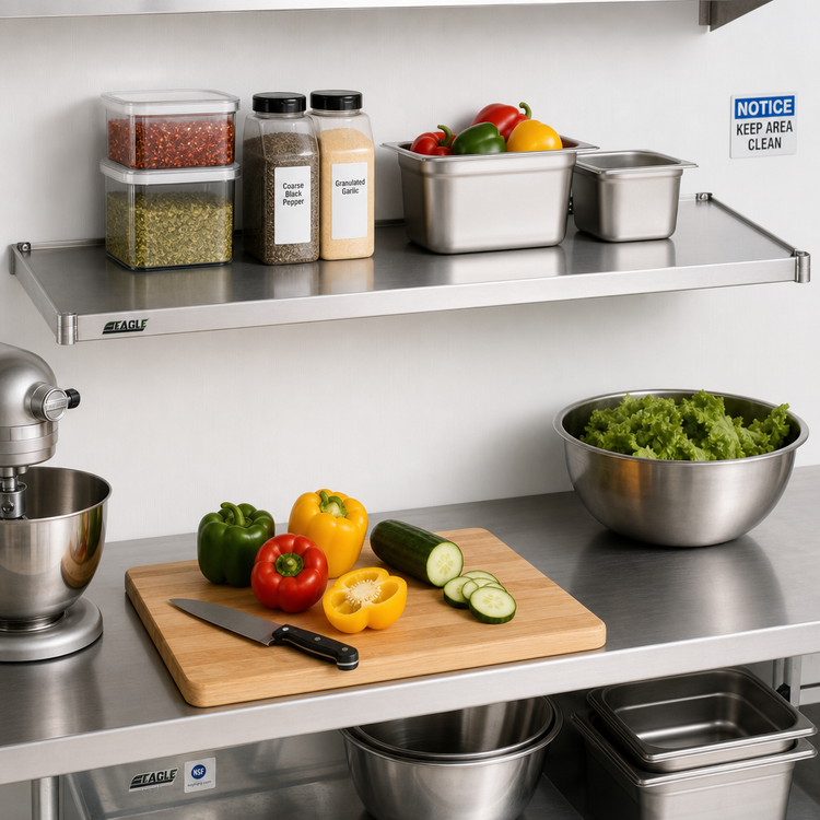 Product image #2 for Eagle Valu-Master 60"W x 14"D Solid Shelf with Marine Edge, 18-Gauge Galvanized Steel, Gray Epoxy Finish