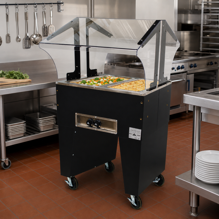 Product image #2 for 2-Well Portable Electric Hot Food Buffet Table with Open Base and Double-Sided Sneeze Guard