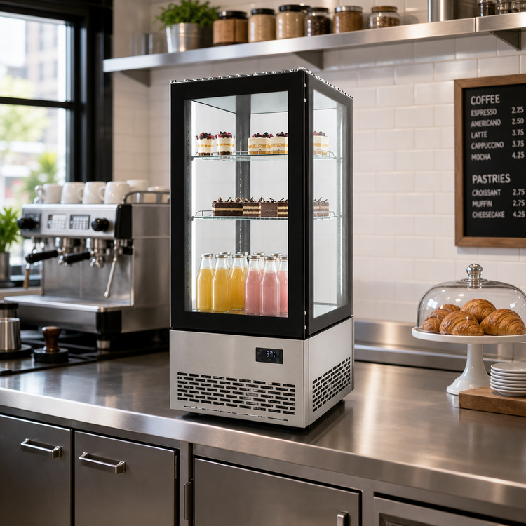 Product image #2 for 17-Inch Four-Sided Glass Countertop Refrigerated Display Case, 2.75 Cu. Ft., Stainless Steel