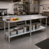 Thumbnail image #2 for Eagle Group Budget Series 144-Inch x 24-Inch Stainless Steel Work Table with 4-1/2-Inch Backsplash and Galvanized Undershelf