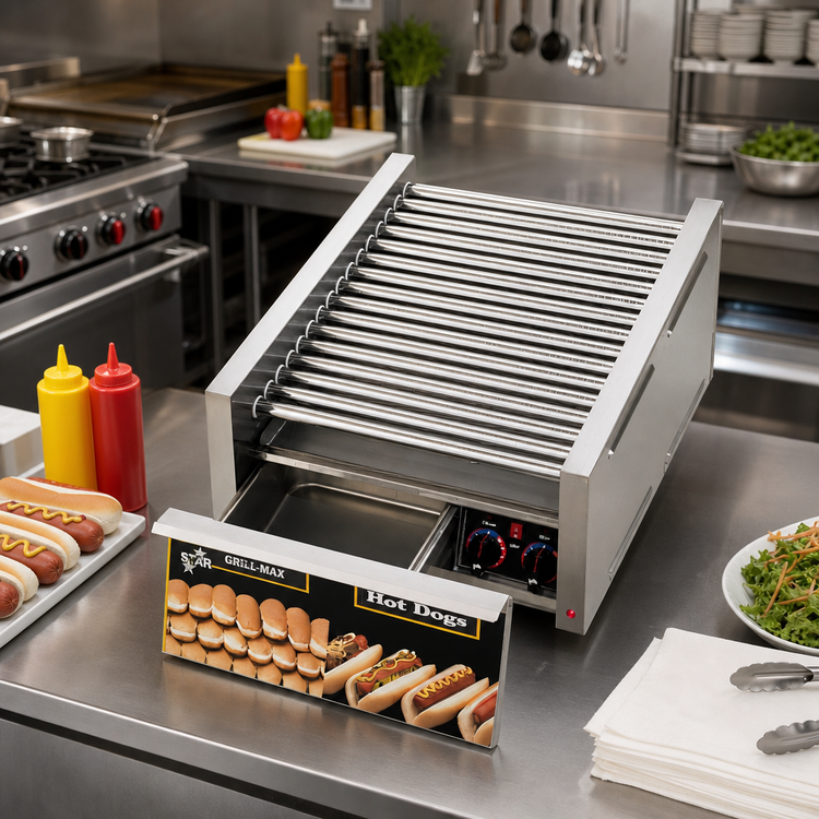 Product image #2 for Star Grill-Max 45SCBD 45 Hot Dog Countertop Roller Grill with Integrated Bun Drawer and Duratec Coated Rollers