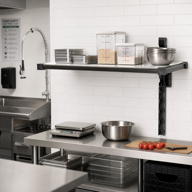 Product image #2 for Cambro Camshelving Elevation Wall-Mounted Solid Add-On Shelf Kit, 24 x 30 Inches, Brushed Graphite