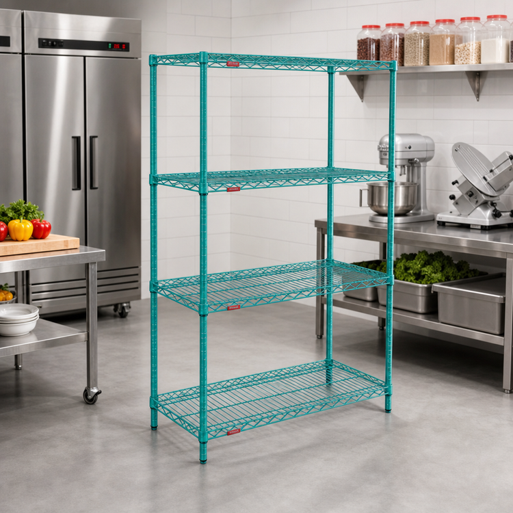 Product image #2 for EagleGard 4-Tier Wire Starter Shelving Unit, 30 x 24 x 63 Inches, Blue-Green Hybrid Epoxy Finish