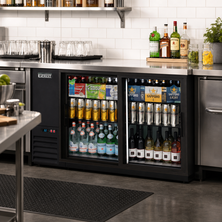 Product image #2 for Everest Refrigeration EBB59G-SD Two-Section Sliding Glass Door Back Bar Cooler, 24 Inch Deep, 17 Cu. Ft.