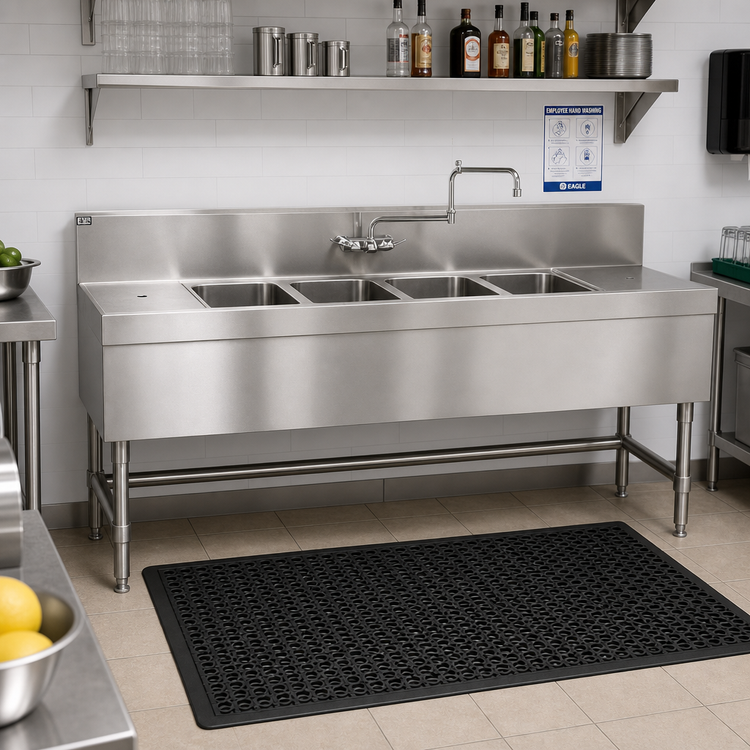 Product image #2 for Eagle Group Spec-Bar Four-Compartment Underbar Sink Unit with Left Drainboard, 72 Inch W x 24 Inch D