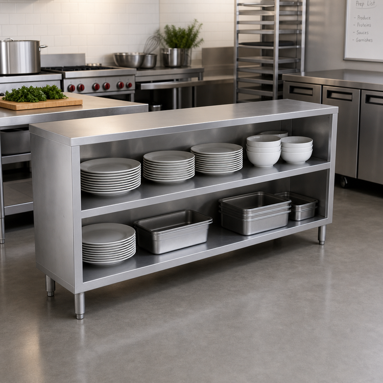 Product image #2 for John Boos 84-Inch Wide Open Front Dish Storage Cabinet with Stainless Steel Top and Body