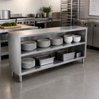 Thumbnail image #2 for John Boos 4DCO4-1884 84-Inch Open-Front Stainless Steel Dish Cabinet with Fixed Mid-Shelf, 18-Inch Deep