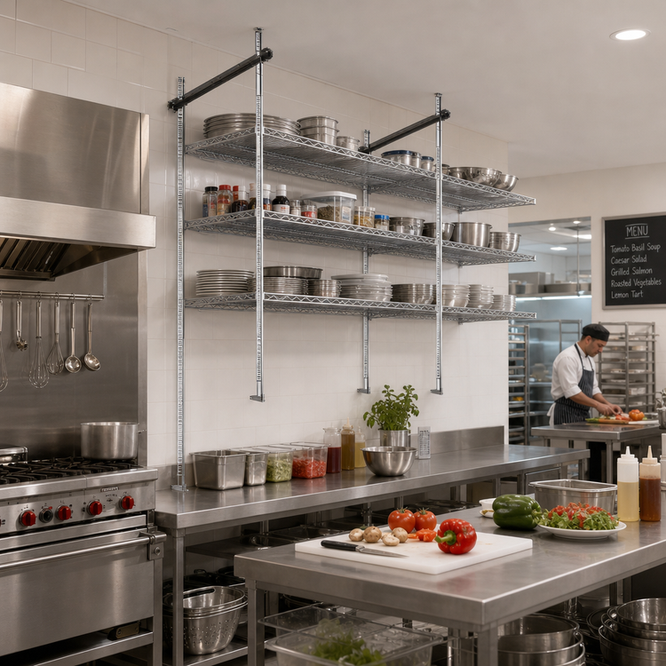 Product image #2 for Quantum 18-Inch Overhead Track Shelving Intermediate Kit with 86-Inch Posts, Chrome Plated