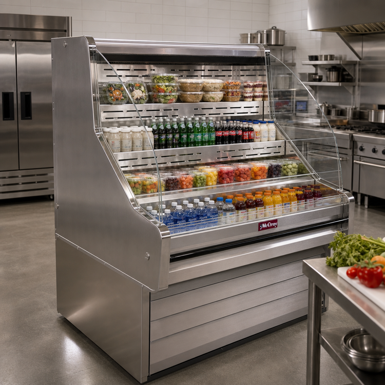 Product image #2 for Howard-McCray Ovation Series 75-Inch Curved Self-Contained Open Merchandiser Cooler, Stainless Steel