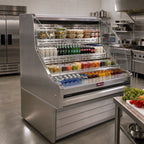 Thumbnail image #2 for Howard-McCray Ovation Series SC-OS30E-6C-S 75-Inch Curved Open Merchandiser Cooler, Self-Contained Refrigeration, Stainless Steel, 3-Tier
